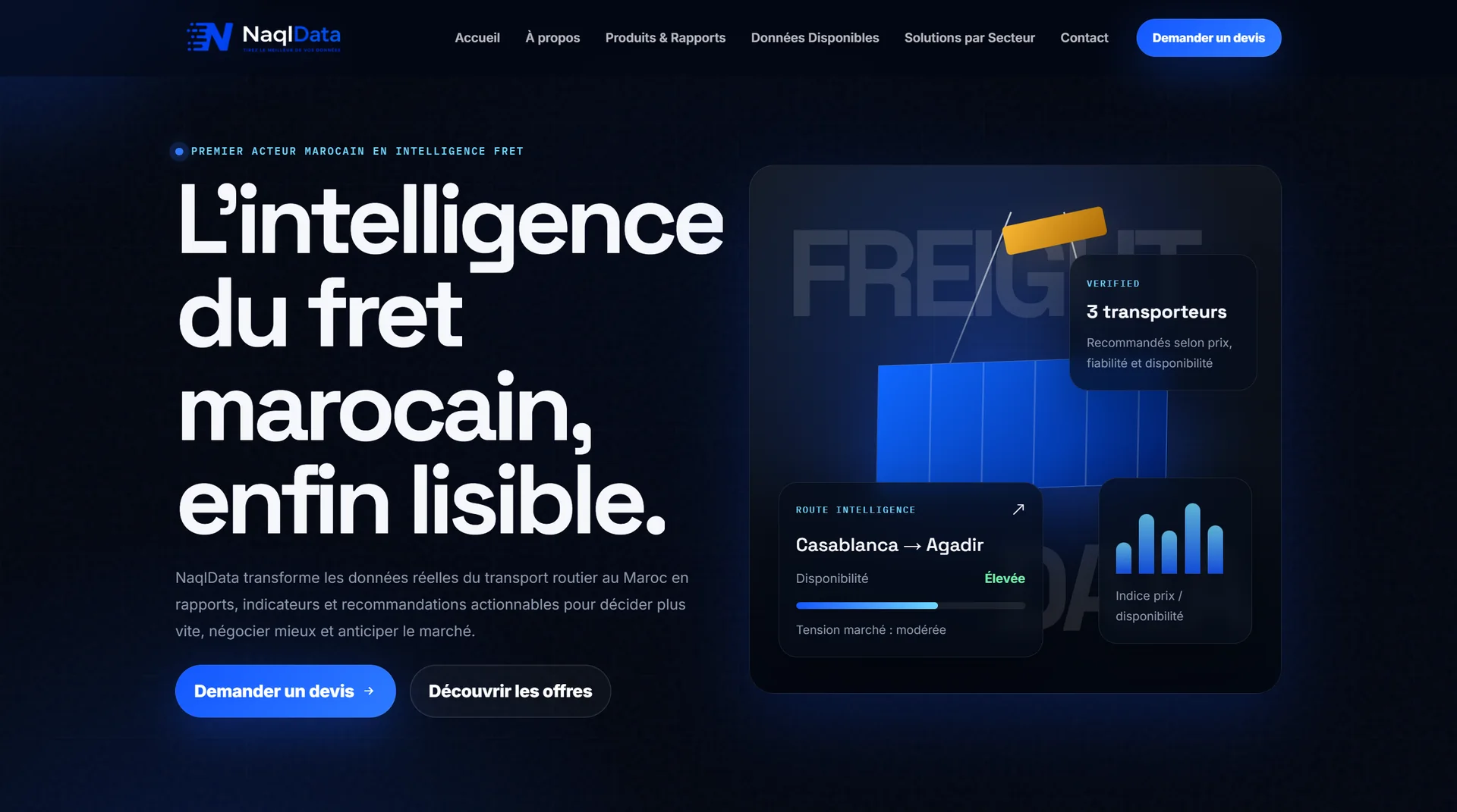 Page d’accueil du site Naql Data consacré à l’intelligence du fret marocain
